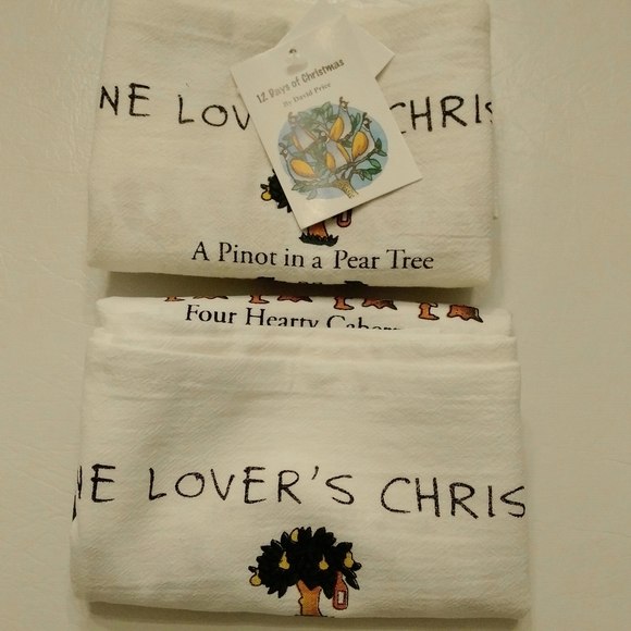 Lot of 2 A Wine Lover's 12 Days of Christmas Dish TOWEL 18" x 26" by David Price - Picture 13 of 13